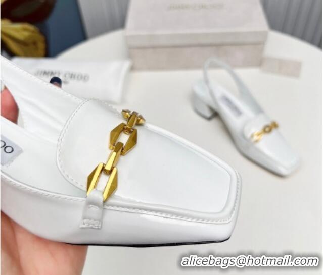 Cheap Price Jimmy Choo Diamond Tilda Slingback Pumps 4.5cm in Patent Leather White 915044