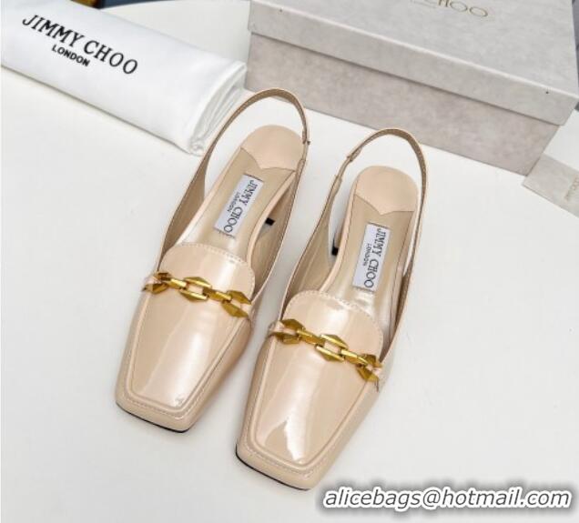 Sumptuous Jimmy Choo Diamond Tilda Slingback Pumps 4.5cm in Patent Leather Nude 915045