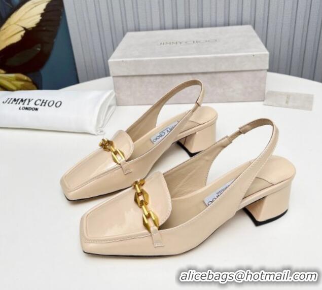 Sumptuous Jimmy Choo Diamond Tilda Slingback Pumps 4.5cm in Patent Leather Nude 915045