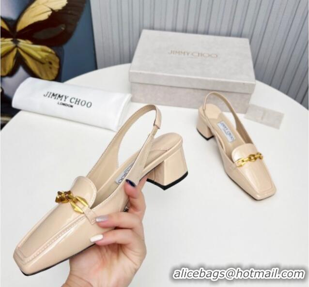 Sumptuous Jimmy Choo Diamond Tilda Slingback Pumps 4.5cm in Patent Leather Nude 915045