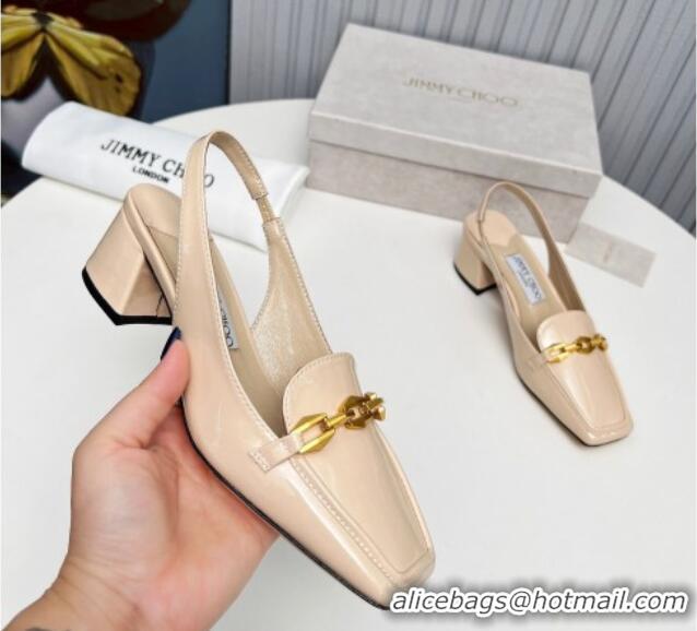 Sumptuous Jimmy Choo Diamond Tilda Slingback Pumps 4.5cm in Patent Leather Nude 915045