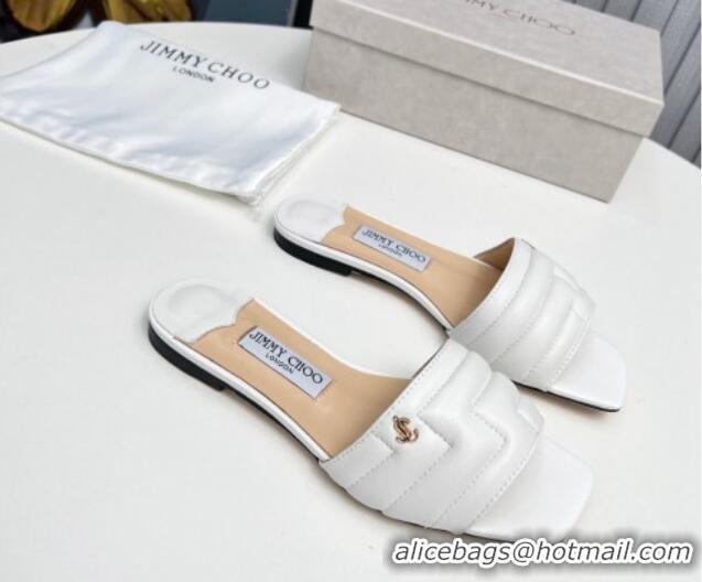 Good Quality Jimmy Choo Leather Flat Slide Sandals with JC Charm White 915063