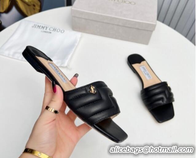 Unique Style Jimmy Choo Leather Flat Slide Sandals with JC Charm Black 915064