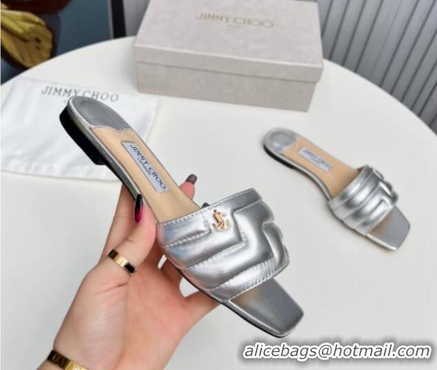 Good Looking Jimmy Choo Leather Flat Slide Sandals with JC Charm Silver 915065