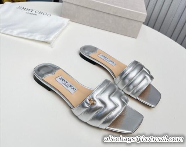 Good Looking Jimmy Choo Leather Flat Slide Sandals with JC Charm Silver 915065