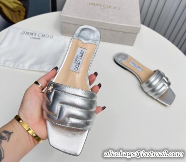 Good Looking Jimmy Choo Leather Flat Slide Sandals with JC Charm Silver 915065