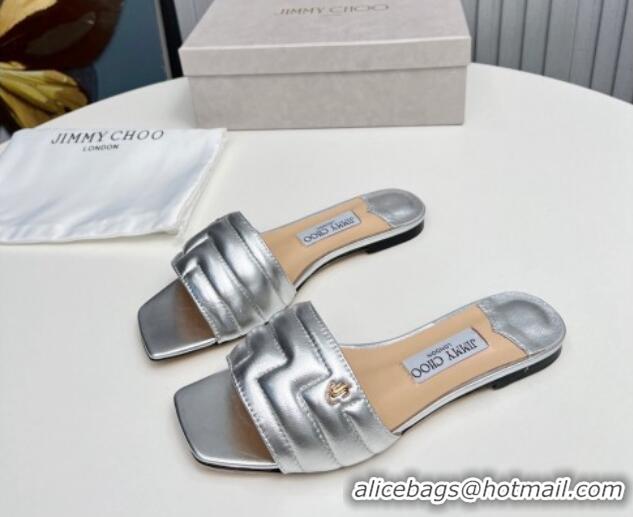 Good Looking Jimmy Choo Leather Flat Slide Sandals with JC Charm Silver 915065