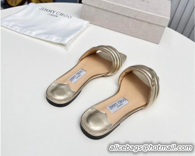 Popular Style Jimmy Choo Leather Flat Slide Sandals with JC Charm Gold 915066