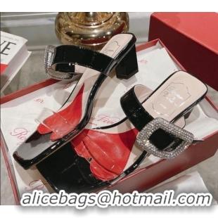 Popular Style Roger Vivier Heel Slide Sandals 3.5cm in Patent Leather and PVC Black 712024