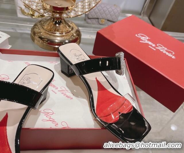 Popular Style Roger Vivier Heel Slide Sandals 3.5cm in Patent Leather and PVC Black 712024