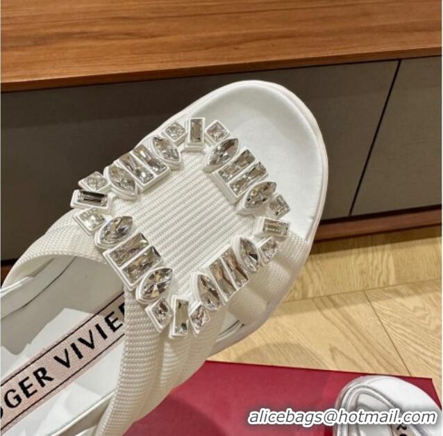 Unique Style Roger Vivier Viv' Run Light Strass Buckle Sandals in Fabric White 712033