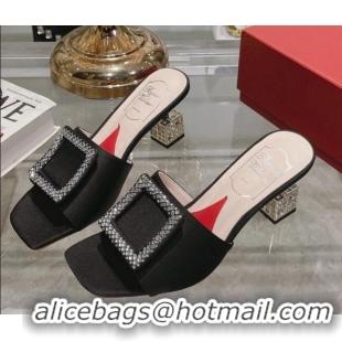 Low Price Roger Vivier Cube Strass Buckle Heel Slide Sandals 4.5cm in Satin Black 718020