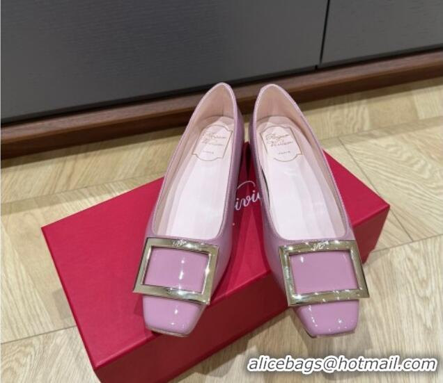 Top Design Roger Vivier Trompette Metal Buckle Ballerinas in Patent Leather Light Purple 725022