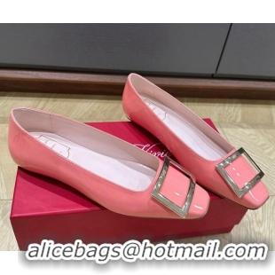 Cheap Price Roger Vivier Trompette Metal Buckle Ballerinas in Patent Leather Light Pink 725023