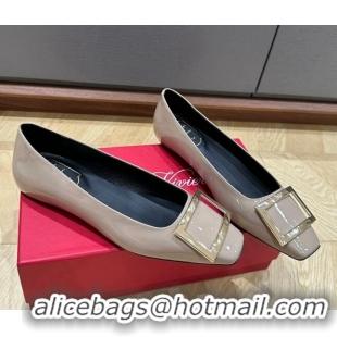 Charming Roger Vivier Trompette Metal Buckle Ballerinas in Patent Leather Grey 725024