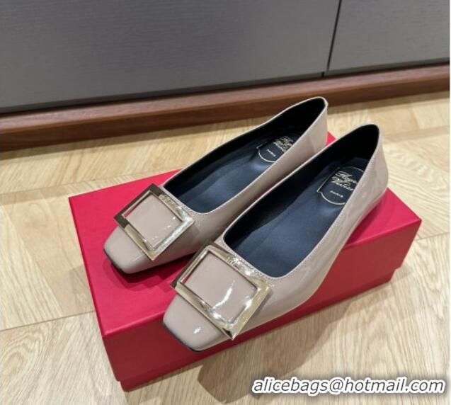 Charming Roger Vivier Trompette Metal Buckle Ballerinas in Patent Leather Grey 725024