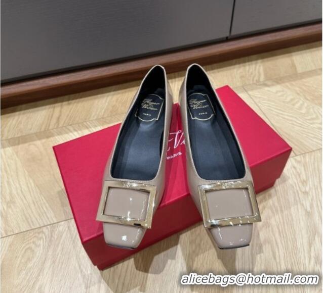 Charming Roger Vivier Trompette Metal Buckle Ballerinas in Patent Leather Grey 725024