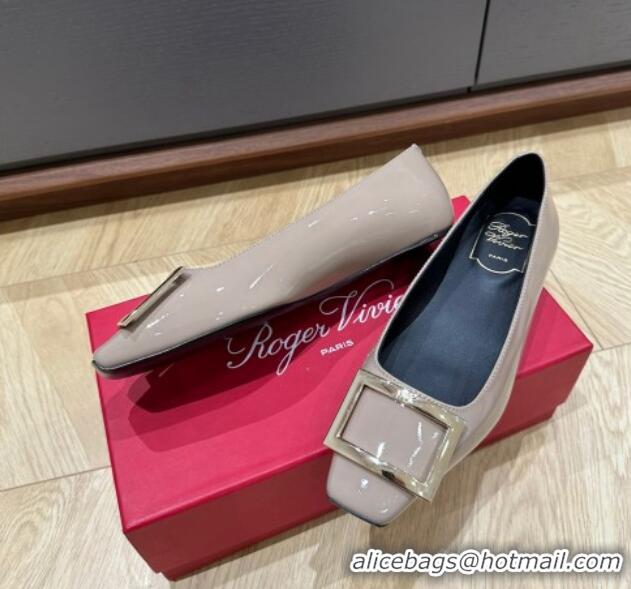 Charming Roger Vivier Trompette Metal Buckle Ballerinas in Patent Leather Grey 725024