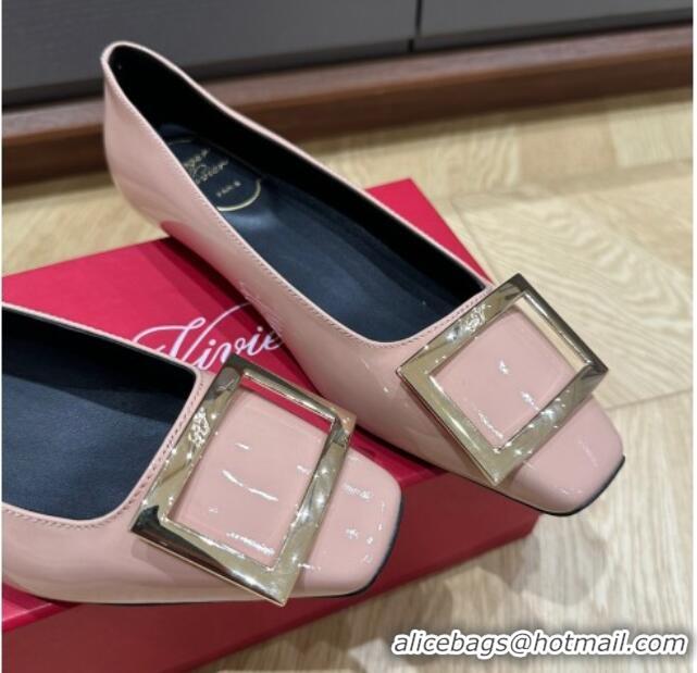 Shop Duplicate Roger Vivier Trompette Metal Buckle Ballerinas in Patent Leather Pale Pink 725025