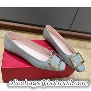 Good Product Roger Vivier Trompette Metal Buckle Ballerinas in Patent Leather Light Blue 725026