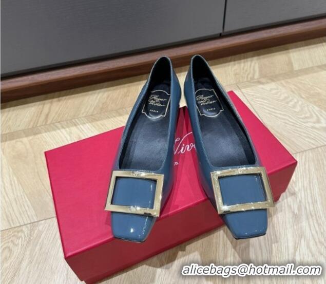 Traditional Discount Roger Vivier Trompette Metal Buckle Ballerinas in Patent Leather Denim Blue 725027