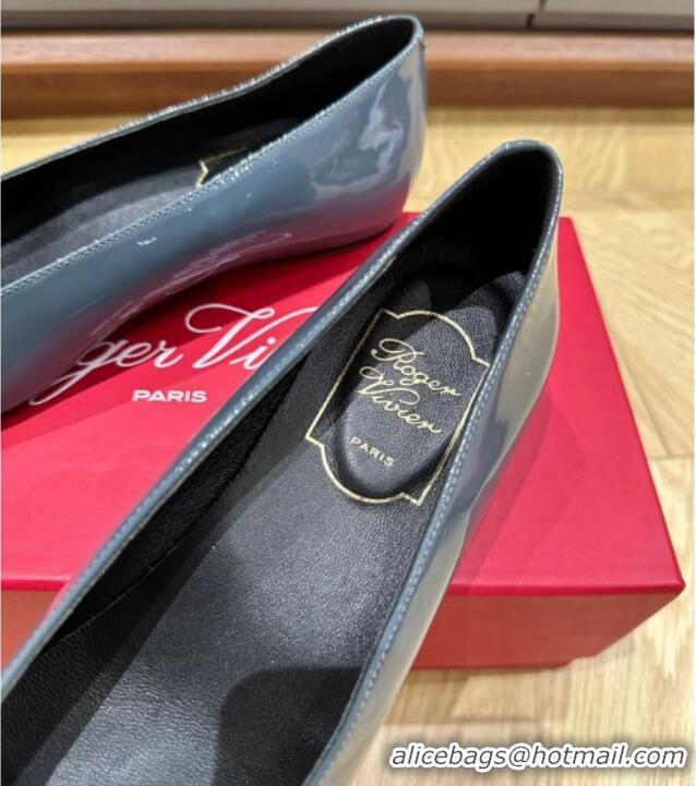 Traditional Discount Roger Vivier Trompette Metal Buckle Ballerinas in Patent Leather Denim Blue 725027