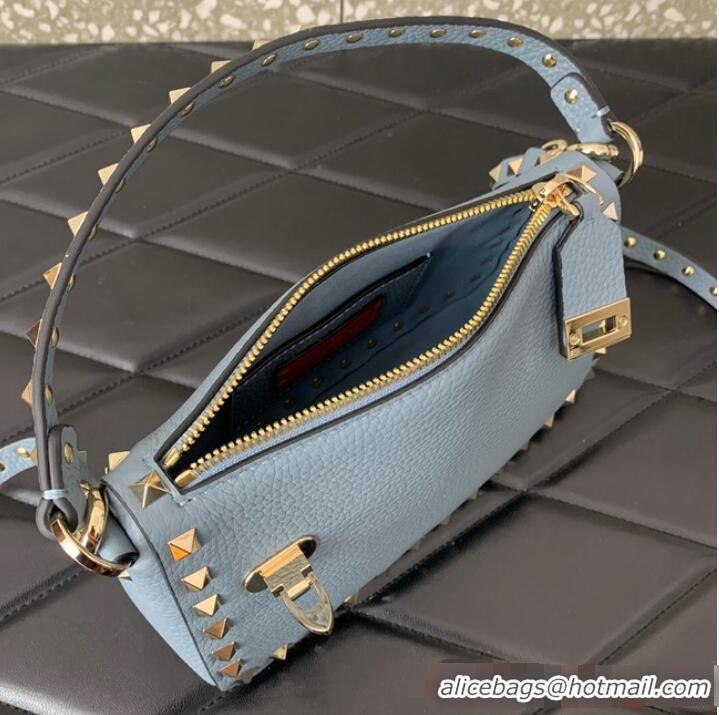 Super Quality VALENTINO Rockstud small grain calfskin messenger bag YS097 sky blue