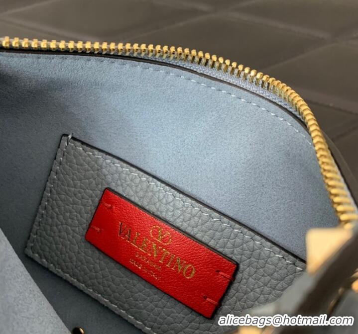 Super Quality VALENTINO Rockstud small grain calfskin messenger bag YS097 sky blue