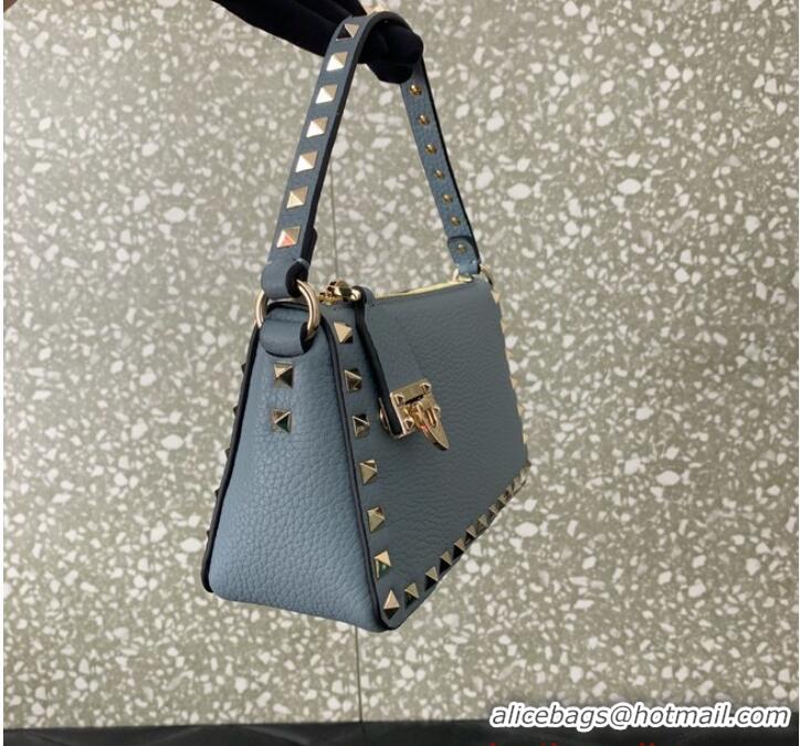 Super Quality VALENTINO Rockstud small grain calfskin messenger bag YS097 sky blue