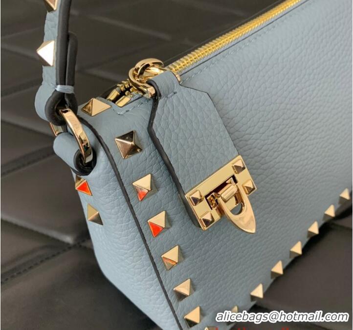 Super Quality VALENTINO Rockstud small grain calfskin messenger bag YS097 sky blue