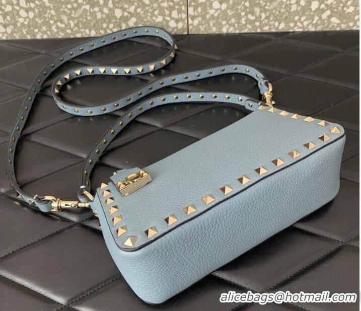 Super Quality VALENTINO Rockstud small grain calfskin messenger bag YS097 sky blue