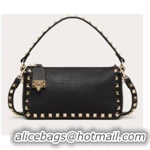 Buy Cheap VALENTINO Rockstud small grain calfskin messenger bag YS097 Black