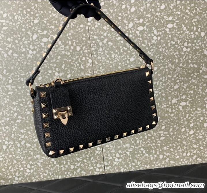 Buy Cheap VALENTINO Rockstud small grain calfskin messenger bag YS097 Black