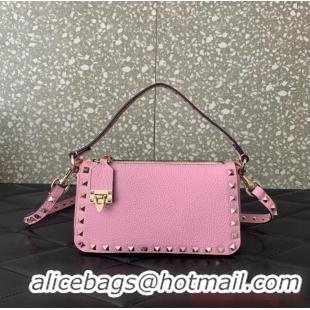 Promotional Grade VALENTINO Rockstud small grain calfskin messenger bag YS097 pink