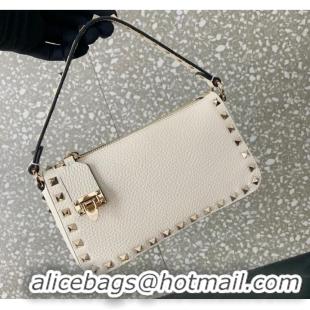 Grade Quality VALENTINO Rockstud small grain calfskin messenger bag YS097 White