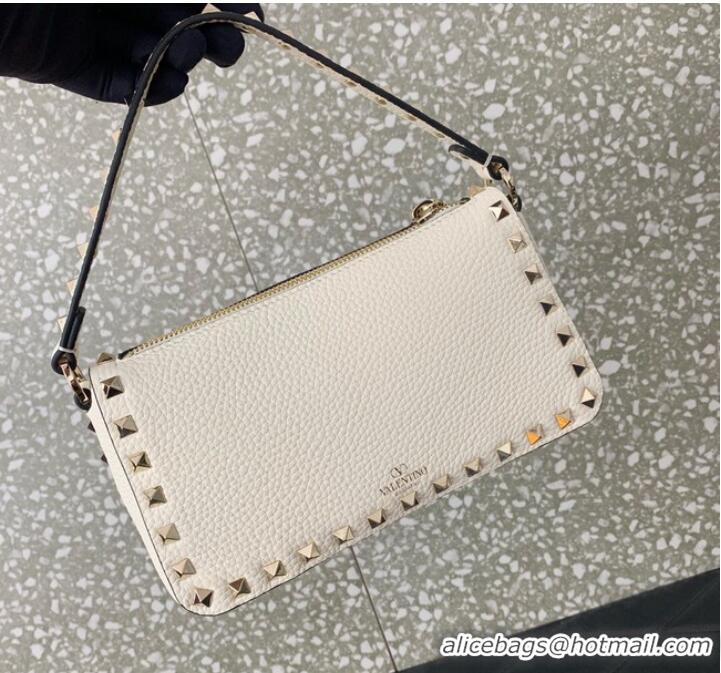 Grade Quality VALENTINO Rockstud small grain calfskin messenger bag YS097 White