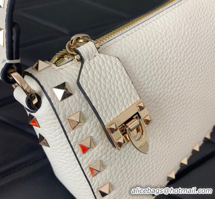 Grade Quality VALENTINO Rockstud small grain calfskin messenger bag YS097 White