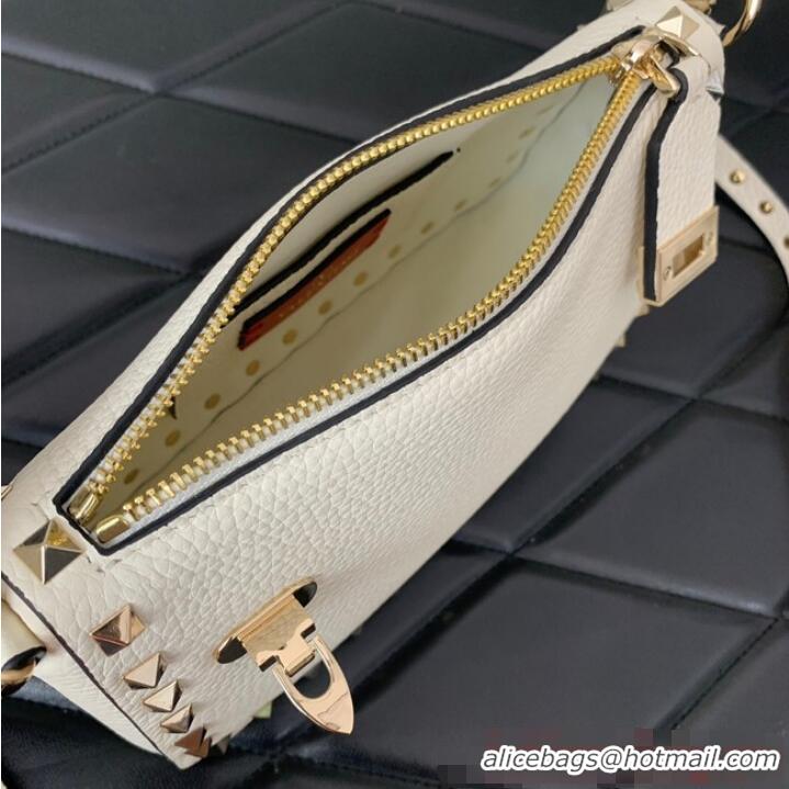 Grade Quality VALENTINO Rockstud small grain calfskin messenger bag YS097 White