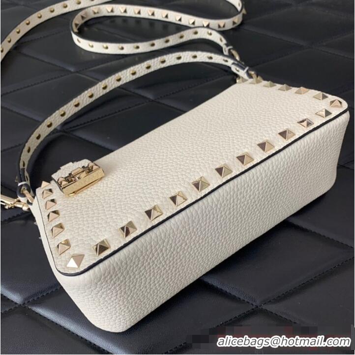 Grade Quality VALENTINO Rockstud small grain calfskin messenger bag YS097 White