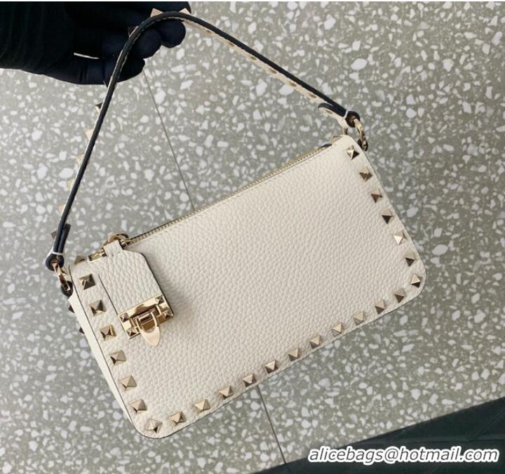 Grade Quality VALENTINO Rockstud small grain calfskin messenger bag YS097 White