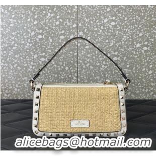 Buy Cheap VALENTINO Rockstud small Knitting grain calfskin messenger bag YS097 White