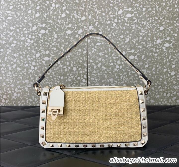 Buy Cheap VALENTINO Rockstud small Knitting grain calfskin messenger bag YS097 White