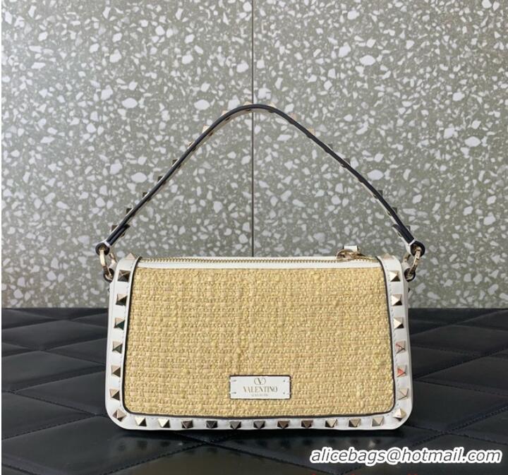 Buy Cheap VALENTINO Rockstud small Knitting grain calfskin messenger bag YS097 White