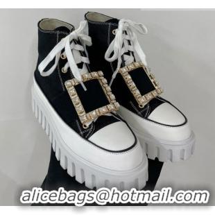 Charming Roger Vivier Viv' Go-Thick Strass Buckle Hi-Top Sneakers in Canvas Black 238337