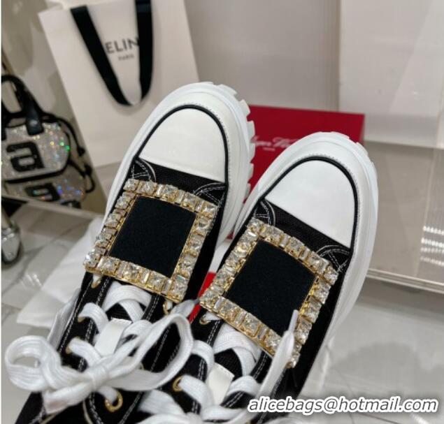 Charming Roger Vivier Viv' Go-Thick Strass Buckle Hi-Top Sneakers in Canvas Black 238337