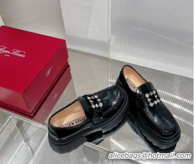 Pretty Style Roger Vivier Wallaviv Strass Buckle Loafers in Patent Leather Black 2238334