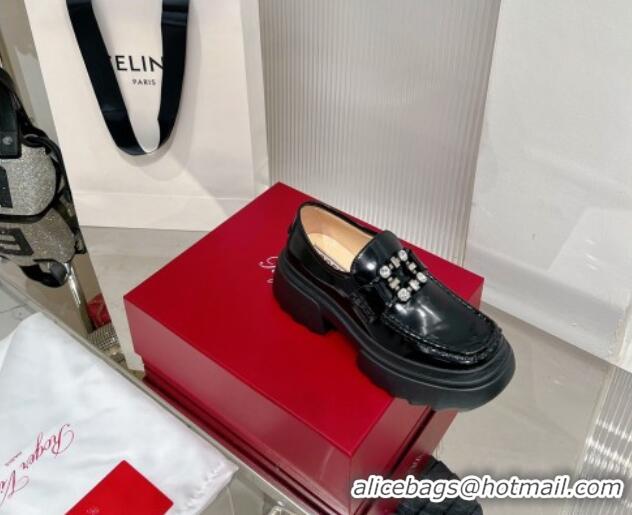 Pretty Style Roger Vivier Wallaviv Strass Buckle Loafers in Patent Leather Black 2238334