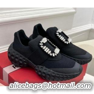 Grade Quality Roger Vivier Viv Run Moonlight Crystal Buckle Sneakers in Fabric Black 809052