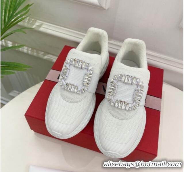 Unique Style Roger Vivier Viv Run Moonlight Crystal Buckle Sneakers in Fabric White 809053