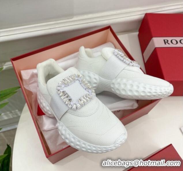 Unique Style Roger Vivier Viv Run Moonlight Crystal Buckle Sneakers in Fabric White 809053